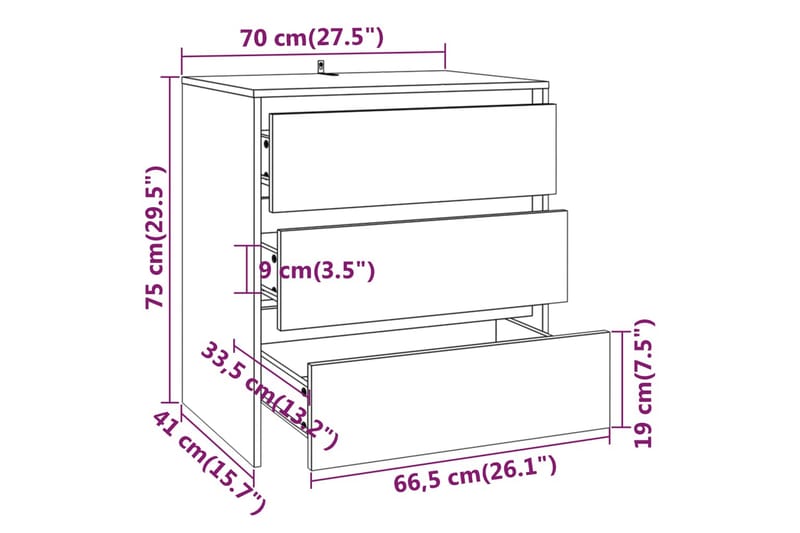 Senkki musta 70x41x75 cm lastulevy - Musta - Senkki