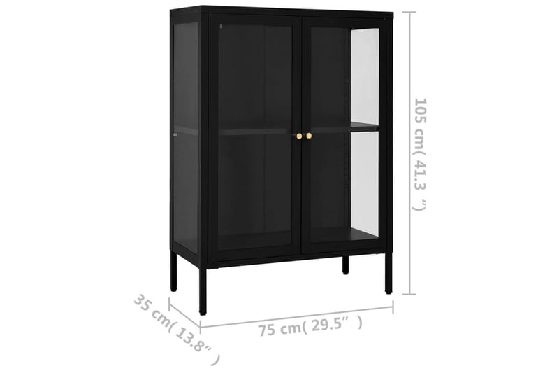 Senkki musta 75x35x105 cm teräs ja lasi - Musta - Säilytys - Säilytyskalusteet - Senkki