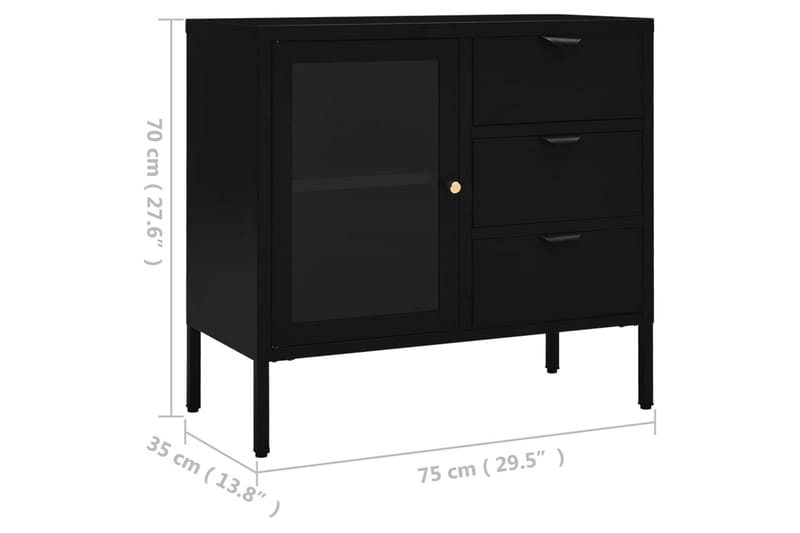Senkki musta 75x35x70 cm teräs ja karkaistu lasi - Säilytys - Säilytyskalusteet - Senkki
