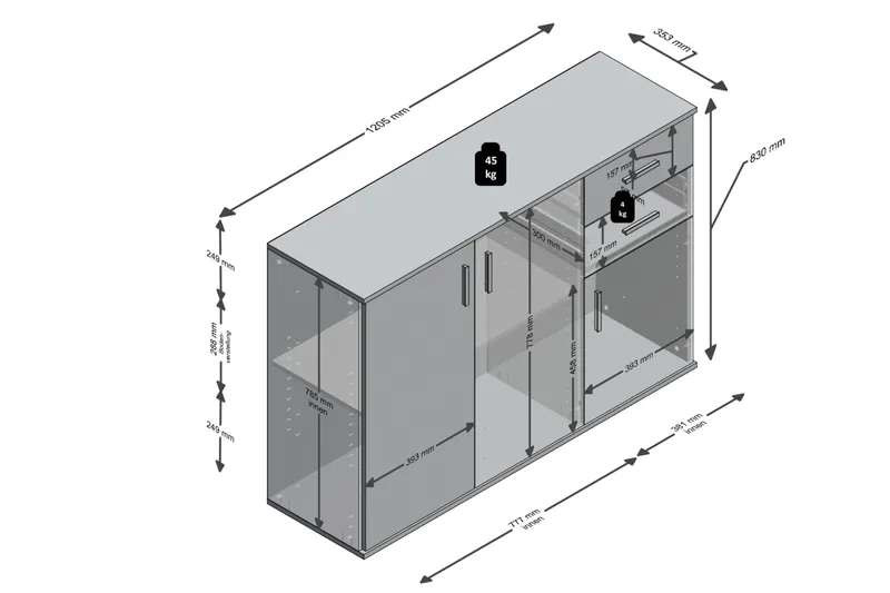 Senkki Nelma 121 cm - Harmaa/Valkoinen - Säilytys - Säilytyskalusteet - Senkki