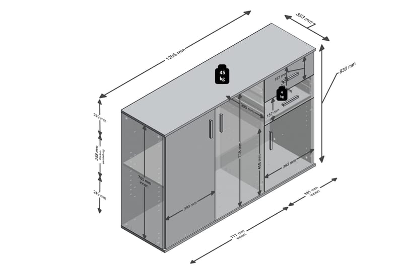 Senkki Nelma 121 cm - Harmaa/Valkoinen - Säilytys - Säilytyskalusteet - Senkki