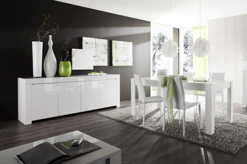 Senkki Salerno 210 cm 4 ovea - Valkoinen Korkeakiilto - Säilytys - Säilytyskalusteet - Senkki