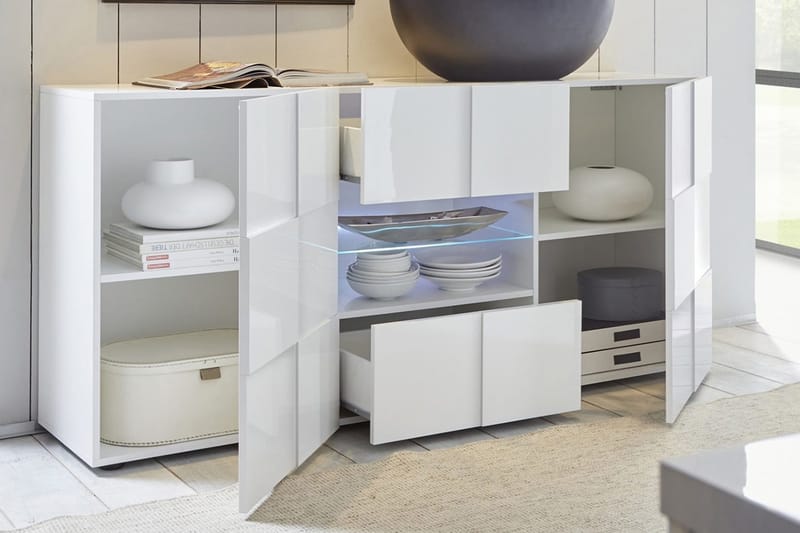 Senkki Tabor 181 cm laatikoilla - Valkoinen Korkeakiilto - Säilytys - Säilytyskalusteet - Senkki