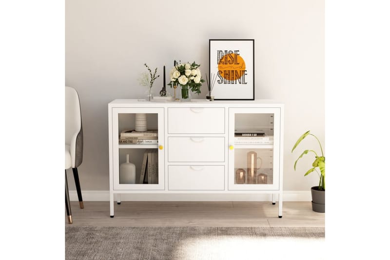 Senkki valkoinen 105x35x70 cm teräs ja karkaistu lasi - Säilytys - Säilytyskalusteet - Senkki