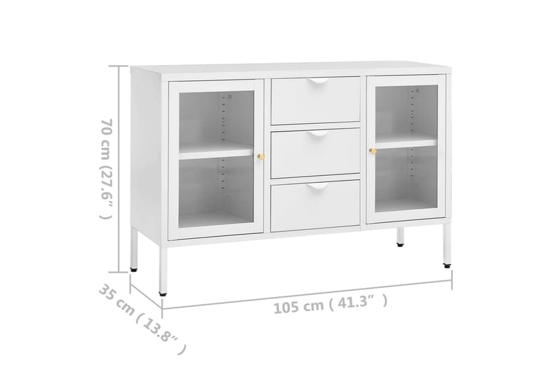 Senkki valkoinen 105x35x70 cm teräs ja karkaistu lasi - Säilytys - Säilytyskalusteet - Senkki