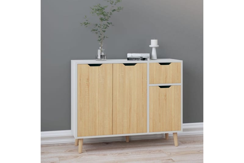 Senkki valkoinen ja Sonoma-tammi 90x30x72 cm lastulevy - Beige - Säilytys - Säilytyskalusteet - Senkki