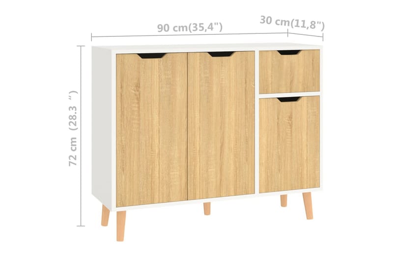 Senkki valkoinen ja Sonoma-tammi 90x30x72 cm lastulevy - Beige - Säilytys - Säilytyskalusteet - Senkki
