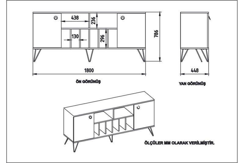 Sivupöytä Tomoe 180 cm - Pähkinä/Musta - Säilytys - Säilytyskalusteet - Senkki