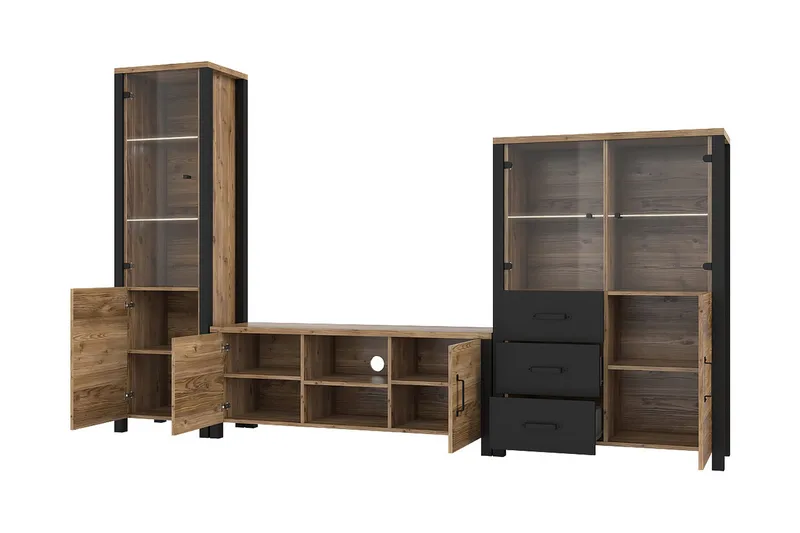 TV-kalustepaketti Dingelvik - Musta/Puu/Luonnonväri - Säilytys - Säilytyskalusteet - Senkki