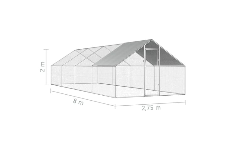 Ulkotilan kanahäkki galvanoitu teräs 2,75x8x1,92 m - Hopea - Senkki