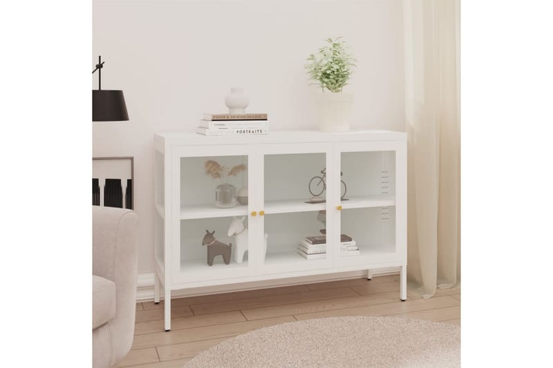 Senkki valkoinen 105x35x70 cm teräs ja lasi - Valkoinen - Säilytys - Säilytyskalusteet - Senkki