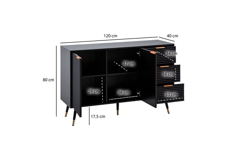 Senkki Wohnling Kalvopäällystetty lastulevy tammioptiikka 120 cm 2 ovea 3 laatikkoa moderni - Huonekalut - Pöytä & ruokailuryhmä - Apupöytä & sivupöytä - Tarjotinpöytä & pikkupöytä