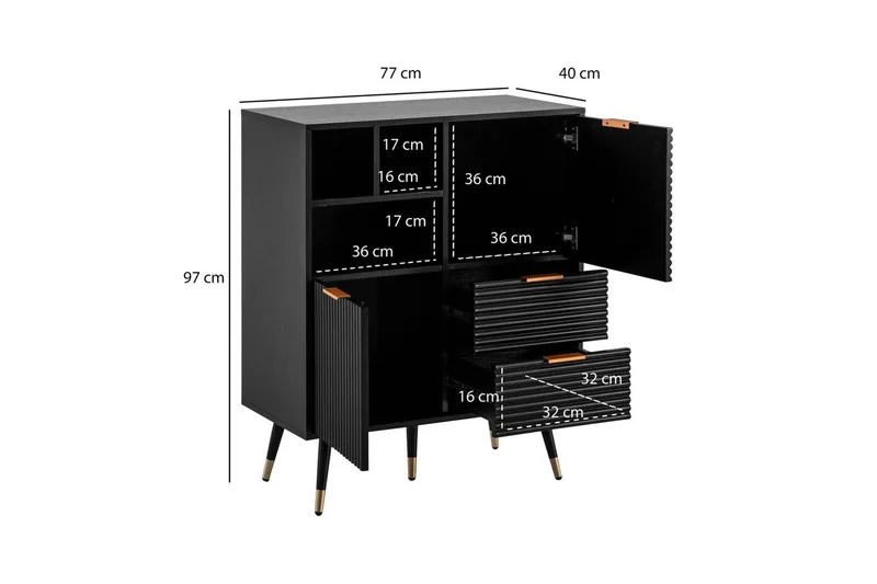 Senkki Wohnling Kalvopäällystetty lastulevy tammioptiikka 77 cm 2 ovea 2 laatikkoa säilytystila moderni - Huonekalut - Pöytä & ruokailuryhmä - Apupöytä & sivupöytä - Tarjotinpöytä & pikkupöytä