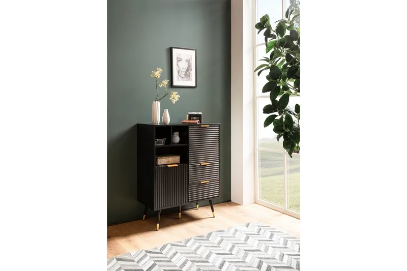 Senkki Wohnling Kalvopäällystetty lastulevy tammioptiikka 77 cm 2 ovea 2 laatikkoa säilytystila moderni - Huonekalut - Pöytä & ruokailuryhmä - Apupöytä & sivupöytä - Tarjotinpöytä & pikkupöytä