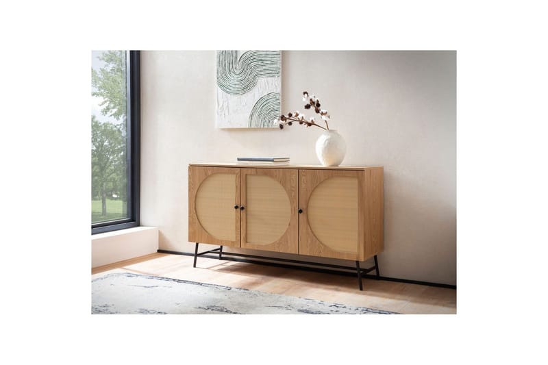 Senkki Wohnling Kalvopäällystetty lastulevy tammioptiikka puolipallo rottinkipunottu ilme 3 ovea moderni - Huonekalut - Pöytä & ruokailuryhmä - Apupöytä & sivupöytä - Tarjotinpöytä & pikkupöytä