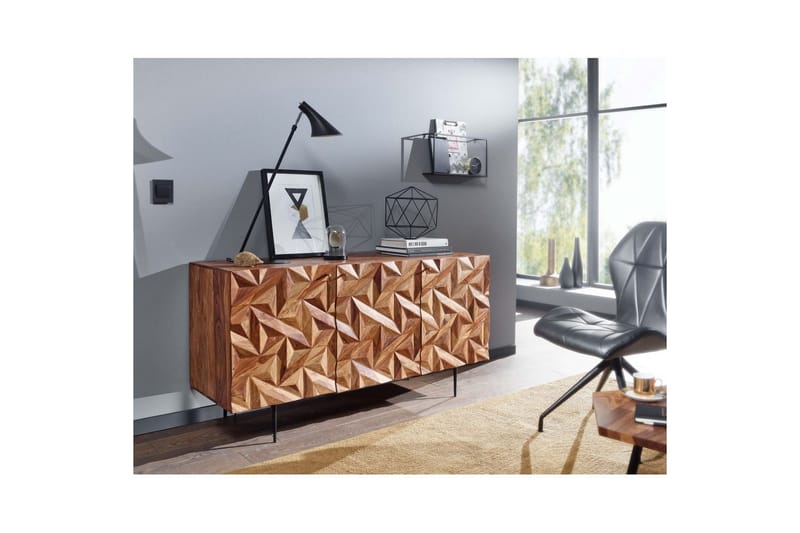 Senkki Wohnling Massiivipuu 3 D geometrinen etuosa 144 cm Teollinen - Huonekalut - Pöytä & ruokailuryhmä - Apupöytä & sivupöytä - Tarjotinpöytä & pikkupöytä
