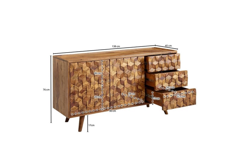 Senkki Wohnling Massiivipuu 3 D kuutio-optinen etuosa 138 cm Maalaistalo - Huonekalut - Pöytä & ruokailuryhmä - Apupöytä & sivupöytä - Tarjotinpöytä & pikkupöytä