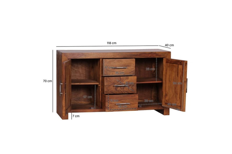 Senkki Wohnling Massiivipuuta 118 x 40 cm 2 ovea 3 laatikkoa Maalaistalo - Huonekalut - Pöytä & ruokailuryhmä - Apupöytä & sivupöytä - Tarjotinpöytä & pikkupöytä