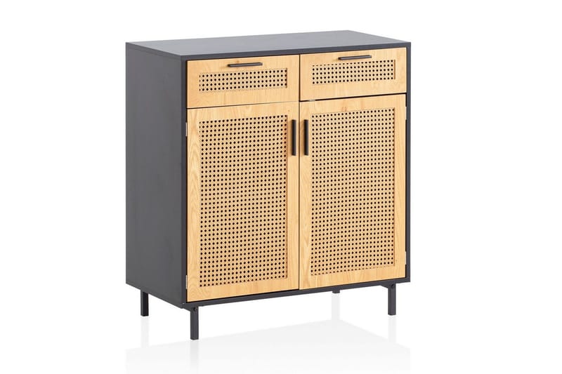Senkki Wohnling Melamiinipäällysteinen MDF 80 cm 2 ovea 2 laatikkoa wieniläisellä punonnalla moderni, undefined