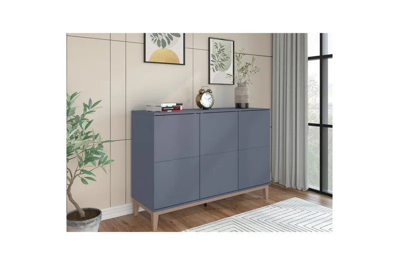 Senkkikaappi Pelle 120x41x85 cm, Harmaa/Wotan Tammi - 120x41x85 cm, Harmaa/Wotan Tammi - Säilytys - Säilytyskalusteet - Senkki