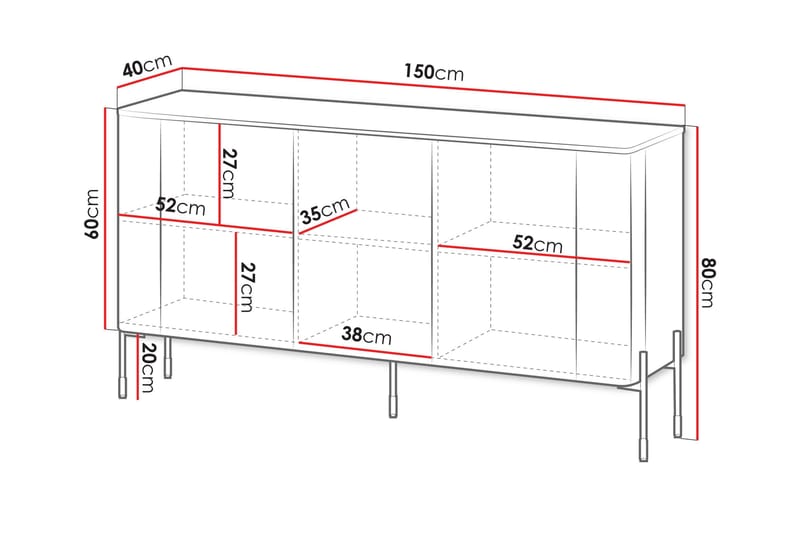 Sherie Senkki 150x40 cm - Valkoinen - Säilytys - Säilytyskalusteet - Senkki