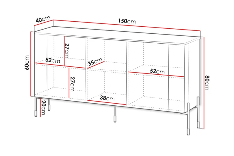 Sherie Senkki 150x40 cm - Valkoinen - Säilytys - Säilytyskalusteet - Senkki