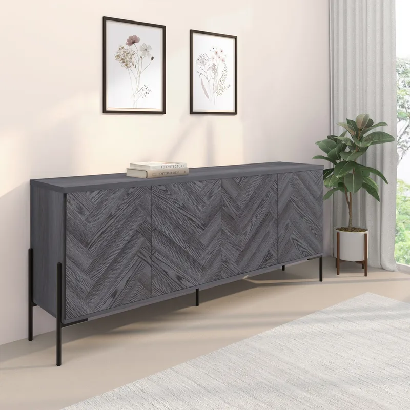 Sideboard Loft24 Grått fiskbensmönster/grå ek - Harmaan tammen kalanruotokuvio / harmaa tammi - Säilytys - Säilytyskalusteet - Senkki