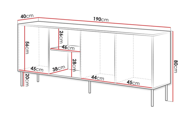 Stintino Senkki 190x40 cm - Valkoinen/Harmaa - Säilytys - Säilytyskalusteet - Senkki