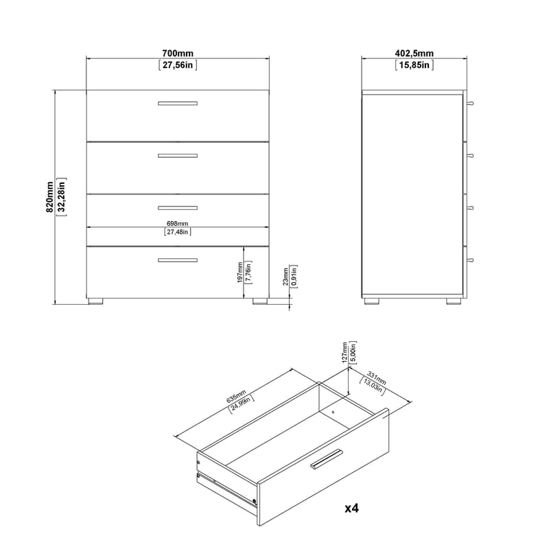 Suntia lipasto 4 laatikolla 70x40x82 cm - Säilytys - Säilytyskalusteet - Lipasto