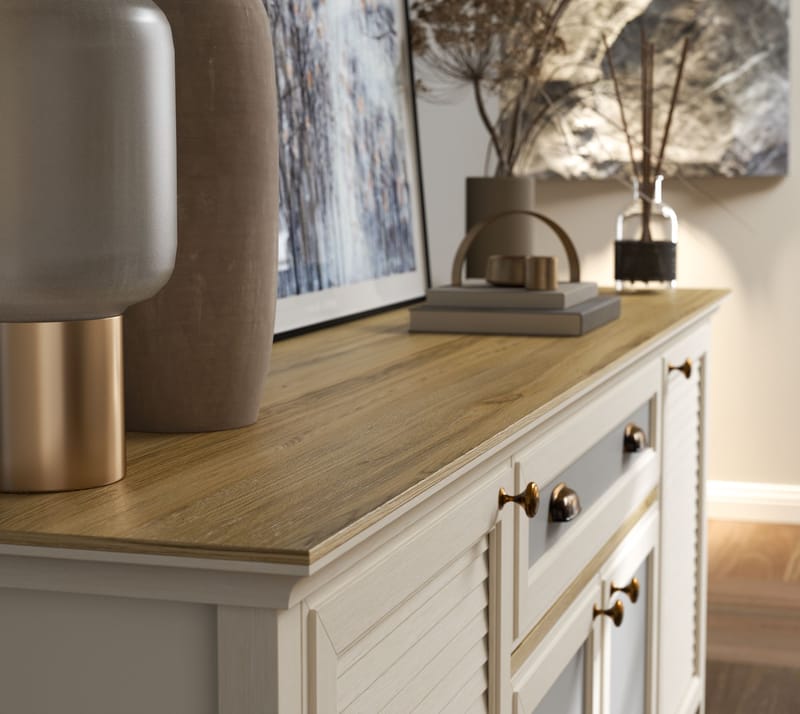 Tenora Konsolipöytä 202 cm - Kerma, tammi, harmaa - Säilytys - Säilytyskalusteet - Senkki