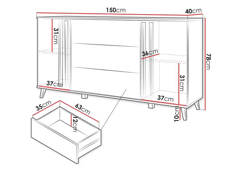 Torvos Lipasto 150 cm - Musta - Säilytys - Säilytyskalusteet - Lipasto