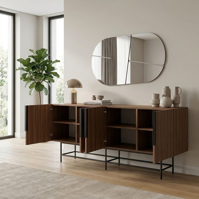 Truvia konsolipöytä 200x77,9x40 cm - Milano-pähkinä ja musta - Säilytys - Säilytyskalusteet - Senkki