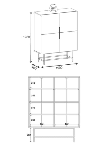 Truvia senkki 100x128x40 cm - Luonnontammi musta - Säilytys - Säilytyskalusteet - Senkki