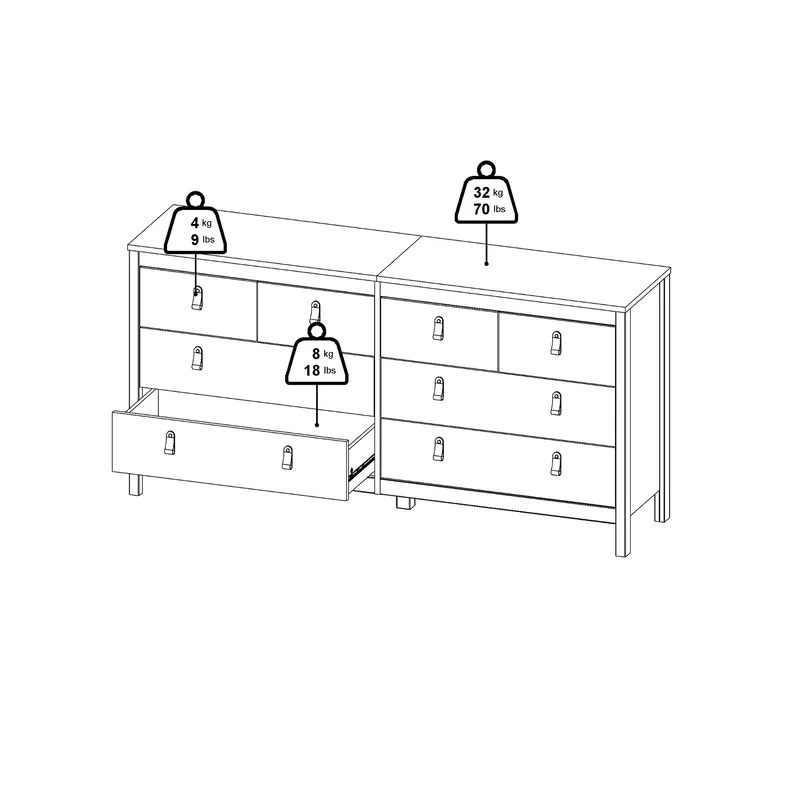 Vallvidera lipasto 4 pientä ja 4 suurempaa laatikkoa 160 cm - Säilytys - Säilytyskalusteet - Lipasto