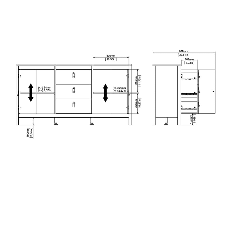 Vallvidera senkki 2 ovella ja 3 laatikolla 151 cm - Säilytys - Säilytyskalusteet - Senkki