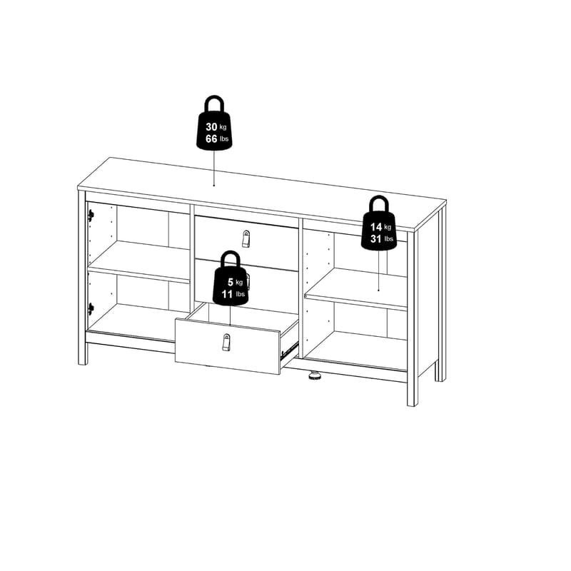 Vallvidera senkki 2 ovella ja 3 laatikolla 151 cm - Säilytys - Säilytyskalusteet - Senkki