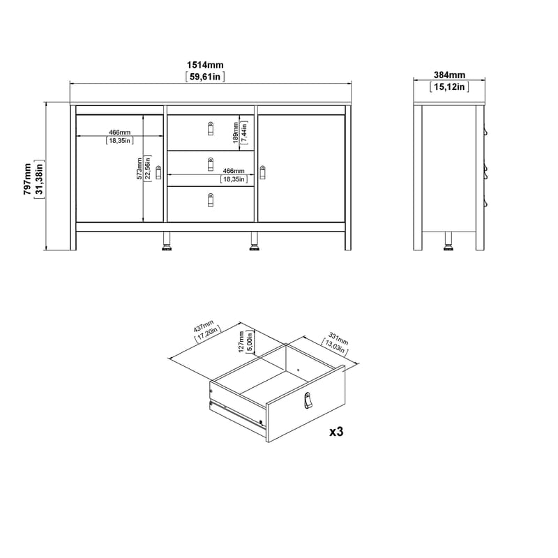 Vallvidera senkki 2 ovella ja 3 laatikolla 151 cm - Säilytys - Säilytyskalusteet - Senkki