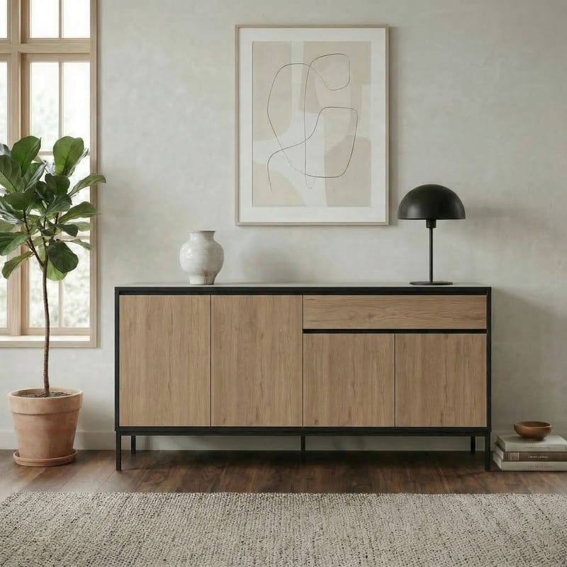 Velar konsolipöytä 180x80x40 cm - Natural Oak, Wood Black, musta - Säilytys - Säilytyskalusteet - Senkki