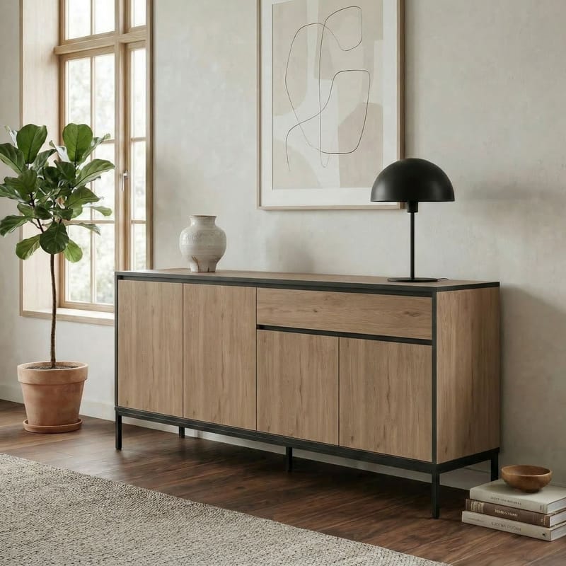 Velar konsolipöytä 180x80x40 cm - Natural Oak, Wood Black, musta - Säilytys - Säilytyskalusteet - Senkki