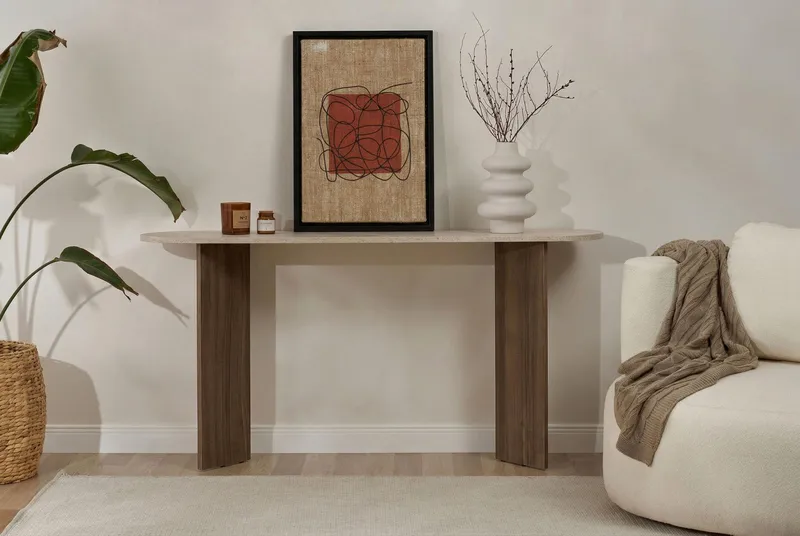 Yeno senkki 150x75x35 cm - Travertiini, Venezia-pähkinä - Säilytys - Säilytyskalusteet - Senkki
