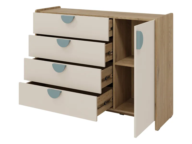 Zarek-lipasto 124 cm - Ruskea, sininen ja beige - Säilytys - Säilytyskalusteet - Lipasto