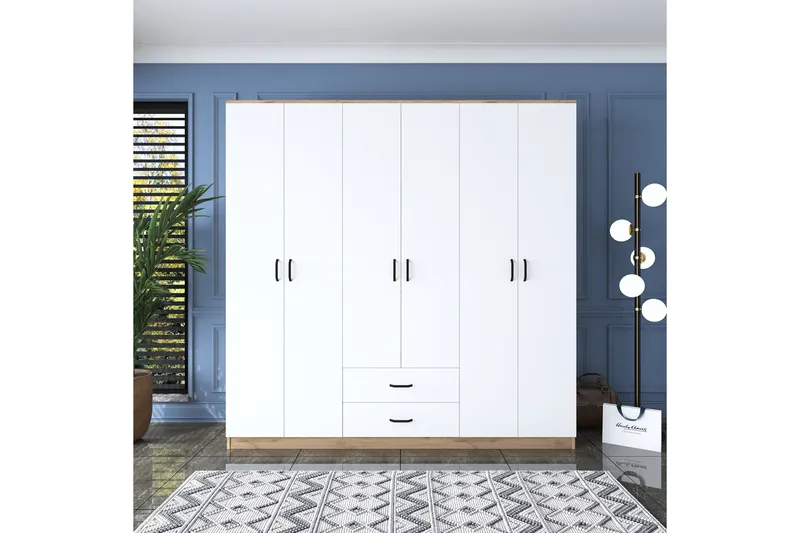 Jagdesh vaatekaappi 210x210 cm ruskea/valkoinen - Hanah Home - Säilytys - Vaatesäilytys - Vaatekaappi