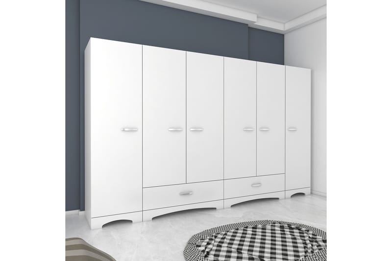 Jaitun vaatekaappi 243x181 cm valkoinen - Hanah Home - Säilytys - Vaatesäilytys - Vaatekaappi