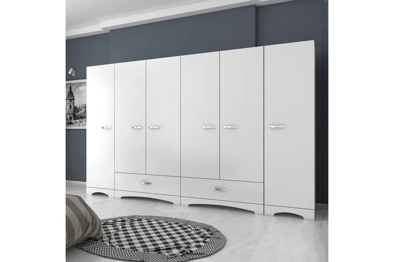 Jaitun vaatekaappi 243x181 cm valkoinen - Hanah Home - Säilytys - Vaatesäilytys - Vaatekaappi