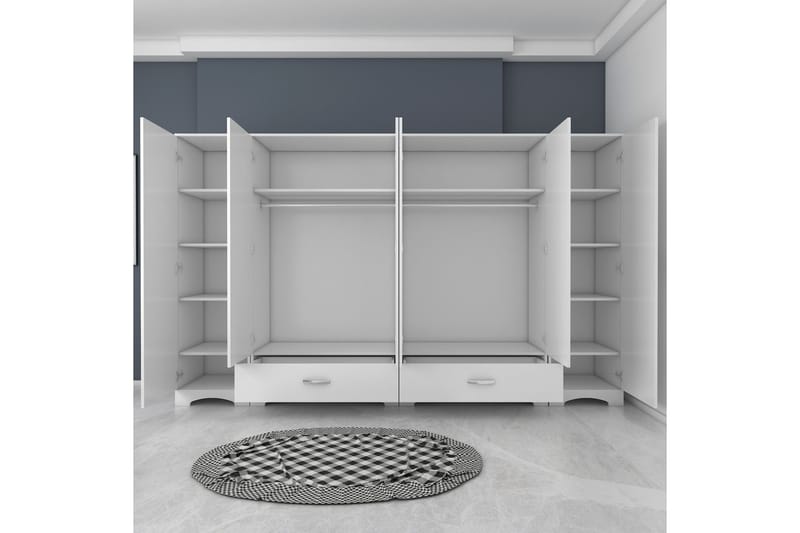 Jaitun vaatekaappi 243x181 cm valkoinen - Hanah Home - Säilytys - Vaatesäilytys - Vaatekaappi