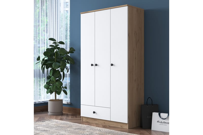 Jain vaatekaappi 90x170 cm ruskea/valkoinen - Hanah Home - Säilytys - Vaatesäilytys - Vaatekaappi