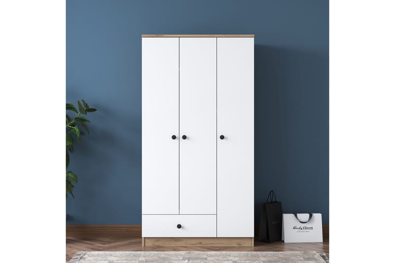 Jain vaatekaappi 90x170 cm ruskea/valkoinen - Hanah Home - Säilytys - Vaatesäilytys - Vaatekaappi