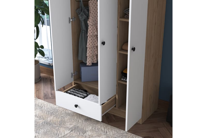 Jain vaatekaappi 90x170 cm ruskea/valkoinen - Hanah Home - Säilytys - Vaatesäilytys - Vaatekaappi
