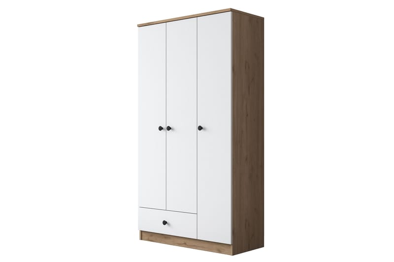 Jain vaatekaappi 90x170 cm ruskea/valkoinen - Hanah Home - Säilytys - Vaatesäilytys - Vaatekaappi