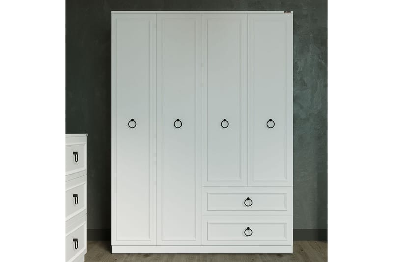 Ajra vaatekaappi 140x185 cm valkoinen - Hanah Home - Säilytys - Vaatesäilytys - Vaatekaappi
